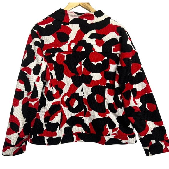 Chicos Victory Red Black White Abstract Jacket Size 3/XL Cotton Blend Boho flaw - Picture 2 of 16